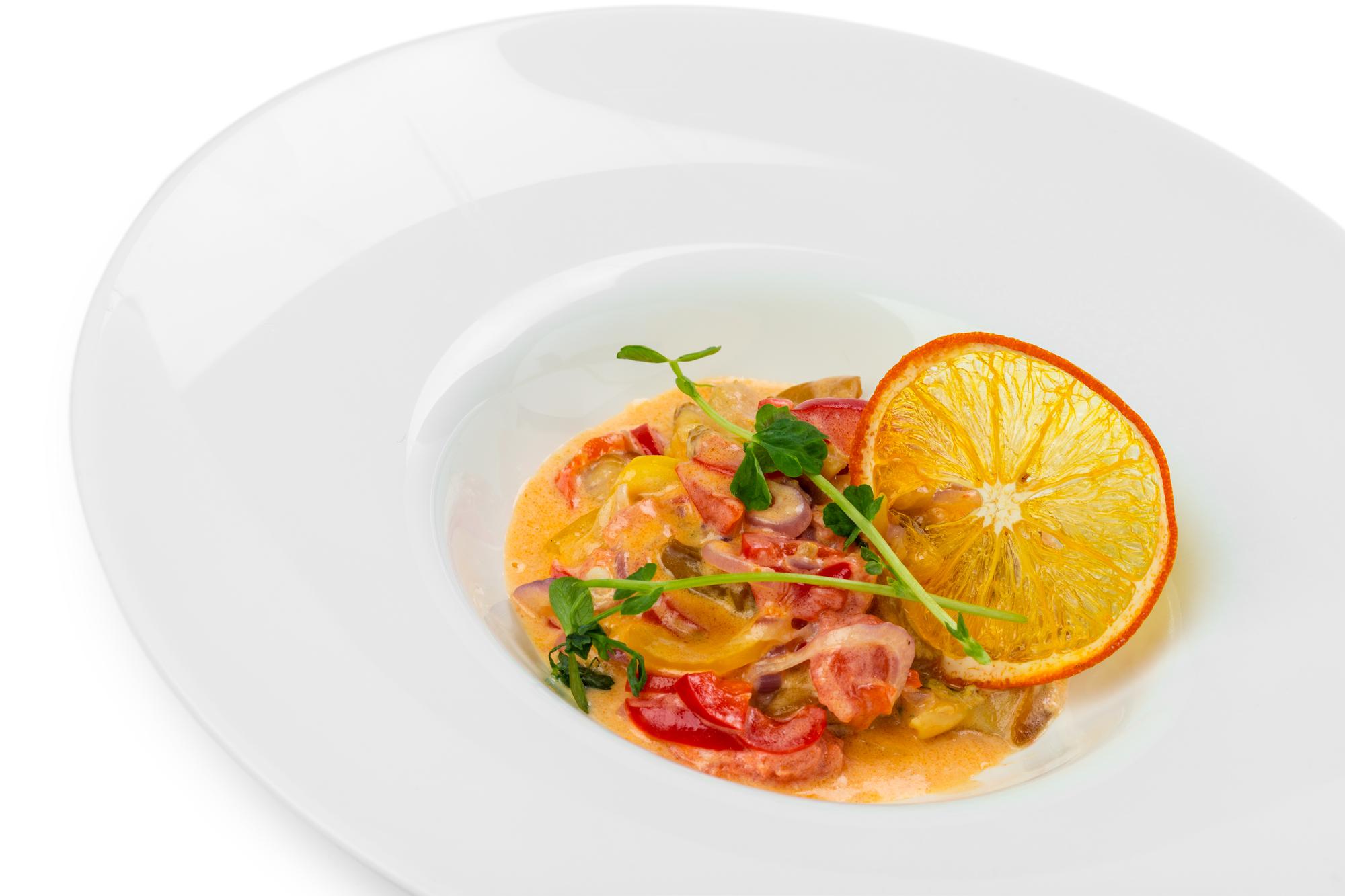 Close-up of plated seasonal dish on table